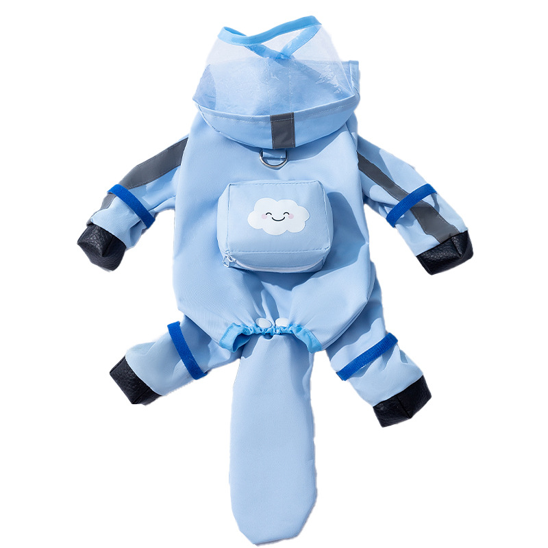 La mochila tridimensional impermeable para perros se puede remolcar con pies, bolsa de actualización, impermeable de cola, ropa para mascotas para perros pequeños y medianos