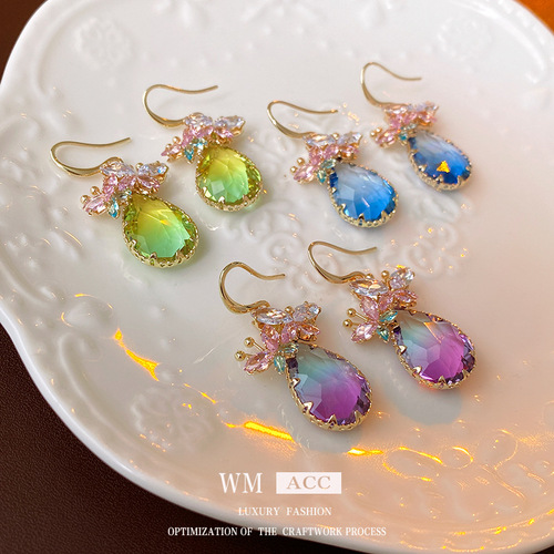 Fashionable and luxurious zircon butterfly water drop ear hooks niche versatile design earrings high-end earrings wholesale