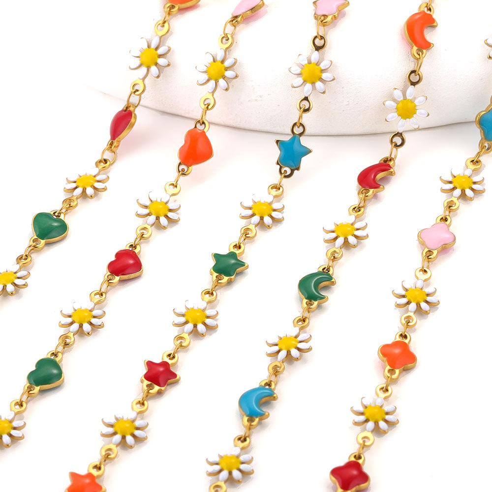 Flower Pattern Enamel, Plating Design Cute Style 1 Piece 304 Stainless Steel 1M Jewelry Accessories Chain