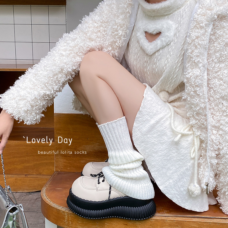 Leg Warmers Cotton Socks Autumn And Winter Solid Color Stacked Socks Vertical Striped Knitted Trumpet Ballet Style Thickened Wool Calf Leg Covers_voghion.com