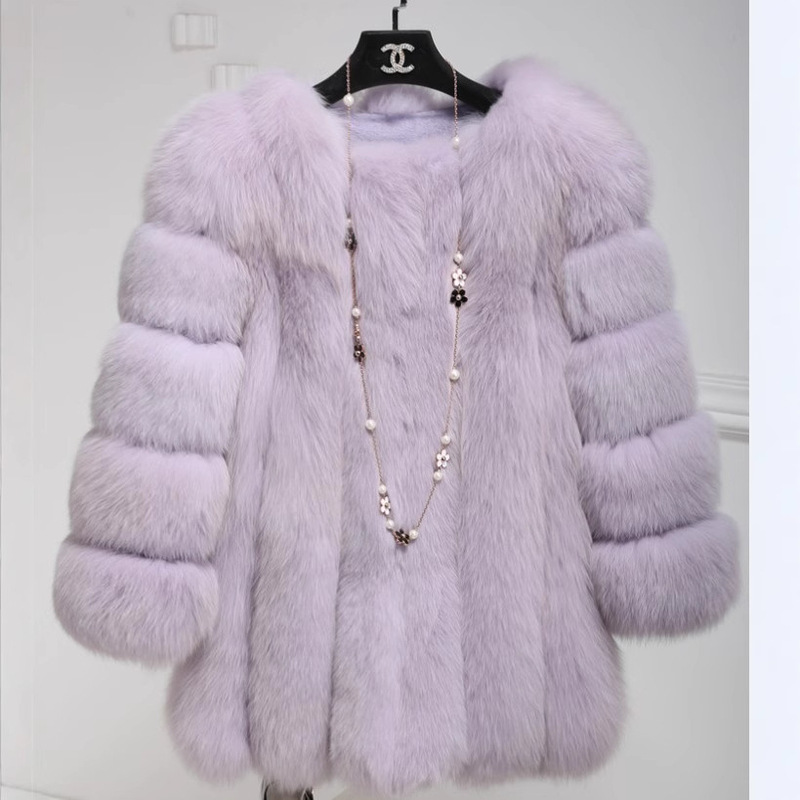 Haining fur manufacturers wholesale imitation fox fur new long coat long sleeve special wholesale fur coat women