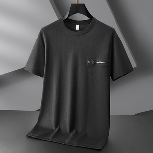 2025 Summer Thin Cotton Short-Sleeved T-Shirt Men's Plus Fat Plus Sweatshirt Casual Round Neck Loose Half-Sleeve