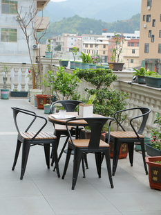 Plastic Wood Outdoor Balcony Table and Chair Leisure Villa Courtyard Coffee Milk Tea Shop Waterproof Anti-Corrosion Wood Table and Chair Combination Kit
