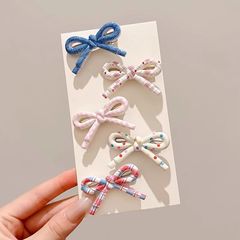 韓国のシンプルな水玉模様のラブチェック柄ヘアピン、甘い女の子のリボンサイドカモノハシクリップ、インターネットセレブインヘアピン