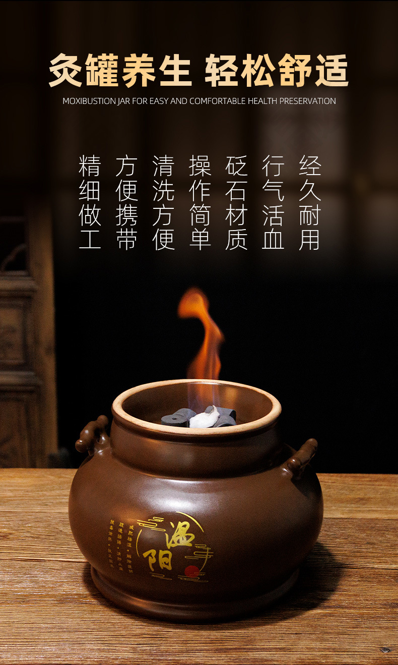 Bian Stone Warming Energy Cup Moxibustion Navel Therapy Tool with 10 Herb Packs for Wellness Massage in use