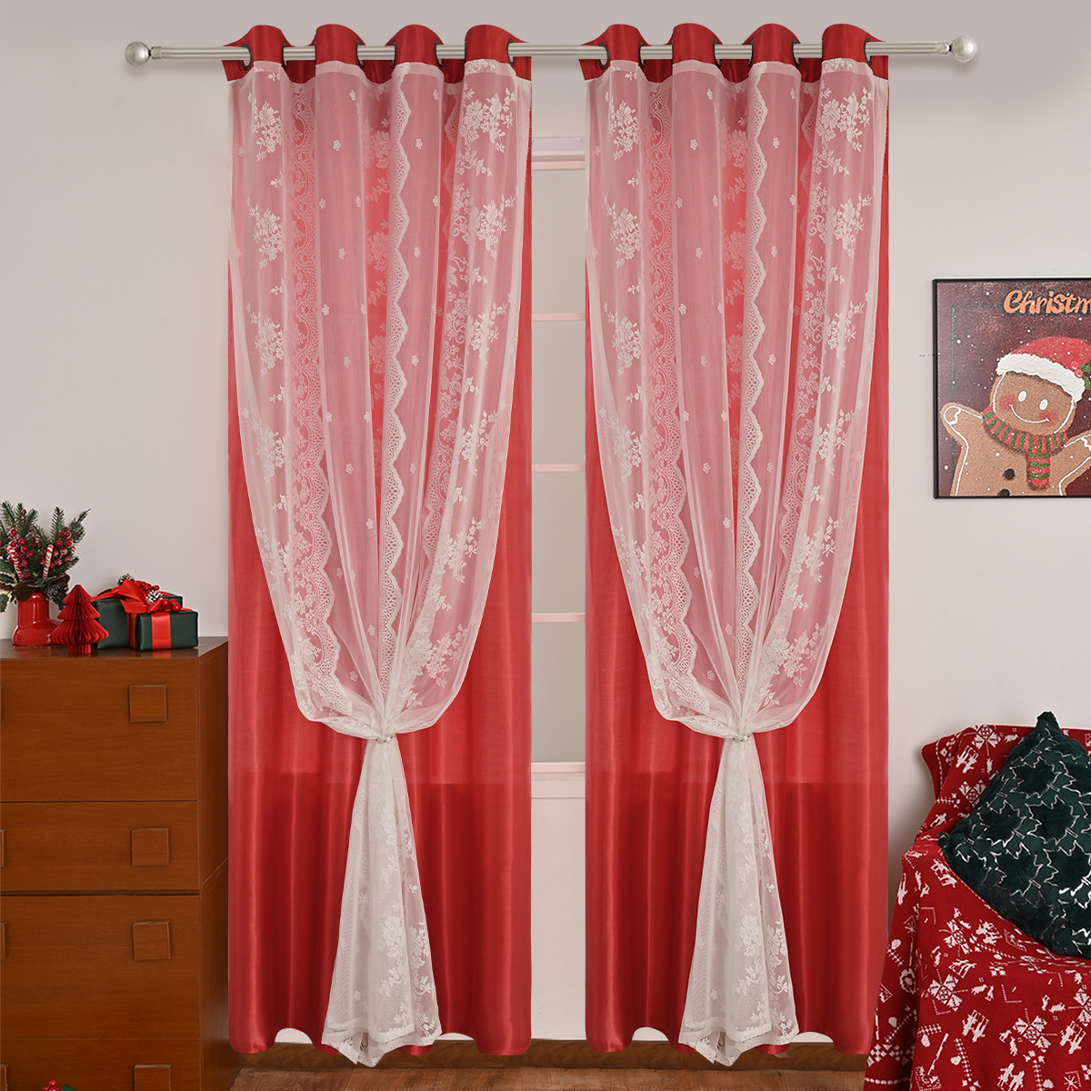 Nuevo transfronterizo de tres filas de flores de doble cortina de sombra cortina de sala de estar dormitorio cortina terminada al por mayor TEMU