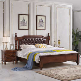 美式乡村复古实木床1.8米主卧双人大床欧式2米软靠包高箱储物婚床