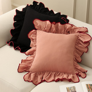 ins ruffled fungus pillow case sofa soft wide edge pillow case solid color fresh retro style home bedside