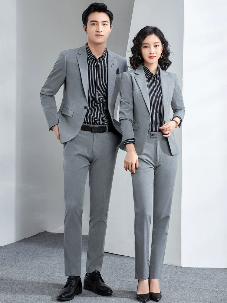 Серый деловой костюм для женщин, весна, осень и зима, деловой костюм для отеля, костюм-жилет, официальная рабочая одежда, такой же стиль для мужчин и женщин.