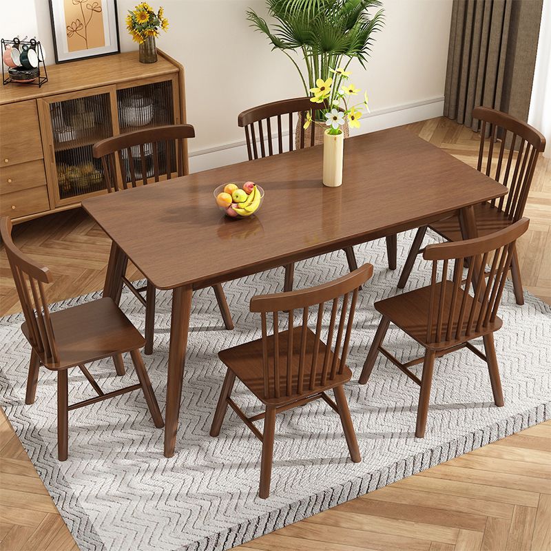 Simple Household Square Solid Wood Dining Table Walnut Color Table Dining Chair Set Solid Wood Dining Table and Chairs