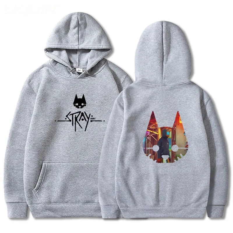 Juego errante gato anime sudadera con capucha juego caliente estampado ropa hombre invierno suéter de lana top de gran tamaño