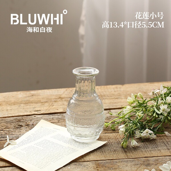 Retro light luxury relief transparent French mini glass vase living…