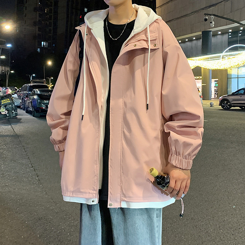 偽ツーピース春の新作超人気インカジュアルメンズ韓国版トレンディな作業服アウトドアジャケットフード付きジャケット|undefined
