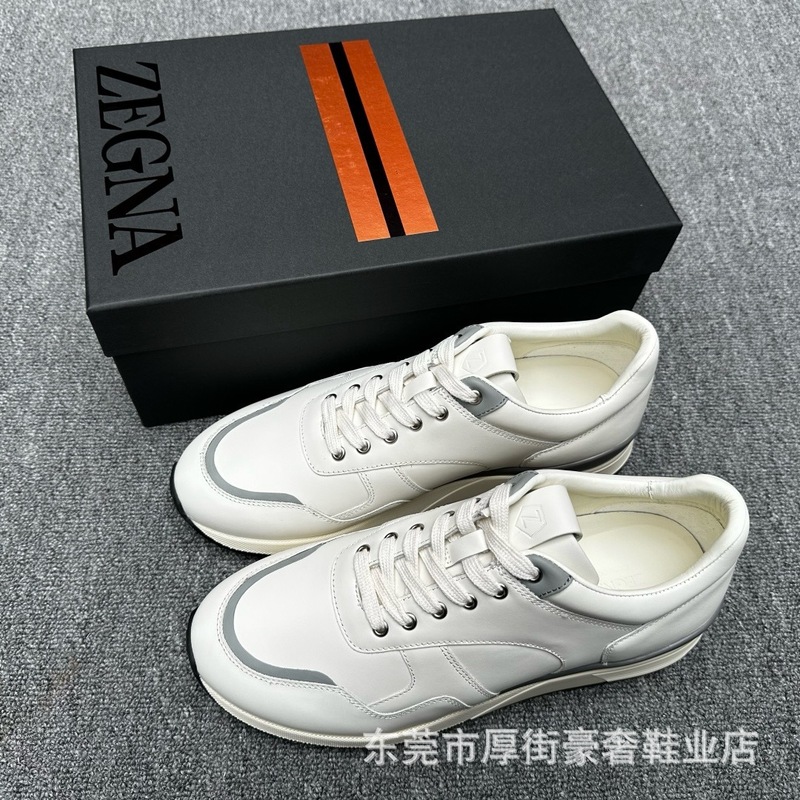 新款男鞋时尚休闲鞋头层牛皮系带圆头跑步运动鞋防滑厚底低帮鞋男|undefined