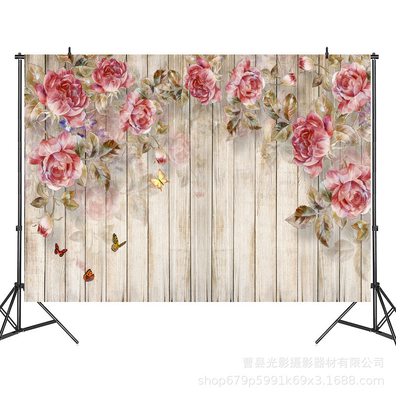 Cross-Border Background Cloth with Pink Roses, New Product, Beautiful Wedding Wall Photography Studio Props Decoration Background Cloth
