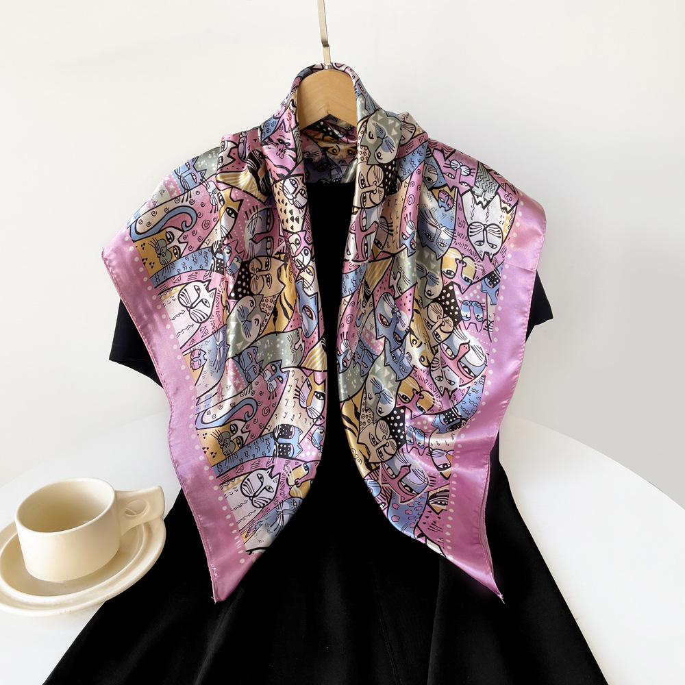 Femmes Élégant Style Vintage Dessin Animé Polyester Écharpe En Soie display picture 25