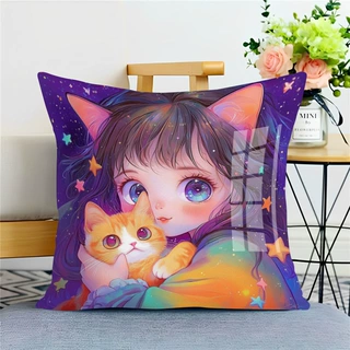 猫咪女孩新款十字绣抱枕枕套靠枕沙发卧室车上自己绣满绣