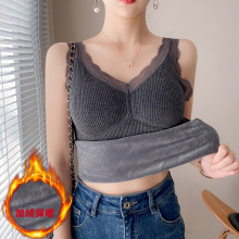 保暖加绒背心女加厚2023新款秋冬带胸垫V领内搭吊带打底衫女上衣