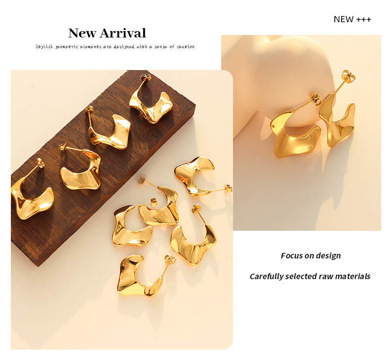 Holiday Occasion PVD Coated Real Gold Plated 18K Gold Geometric 304 Stainless Steel Fashion Waterproof Non Tarnish Earrings
