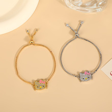 欧美轻奢闪钻KT猫手链学生甜美可调节镶钻手环日系可爱动漫手饰女