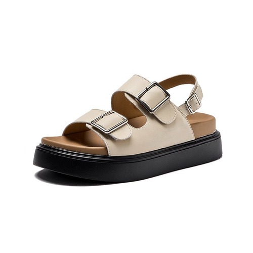 Ruo Ji 2024 Summer New Soft Leather Women's Thick Sole Buckle Retro Unique Versatile Casual Roman Shoes