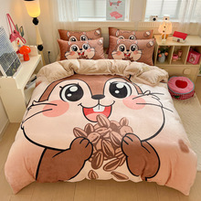 冬季牛奶绒四件套加厚高克重卡通大版四件套法莱绒三件套宿舍单人