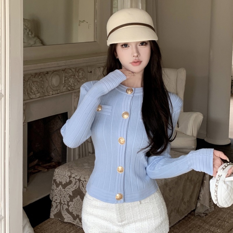 法式小香风高级感毛衣女秋季气质短款针织开衫外套修身打底衫内搭|undefined