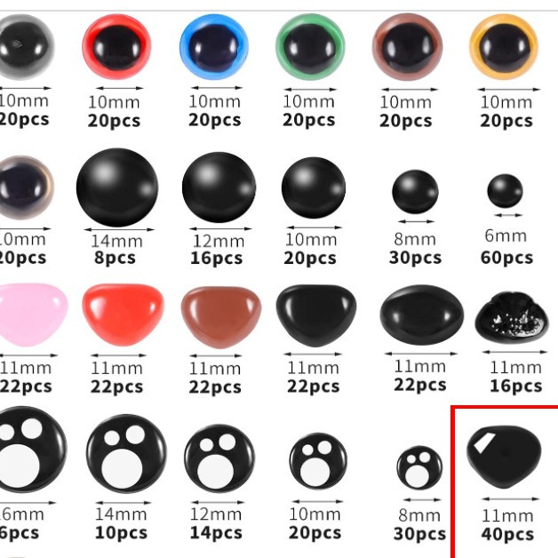 Accesorios de juguete Ojos artísticos Color Triángulo Nariz Muñeca de felpa Ojos negros 280 globos oculares 280 espaciadores