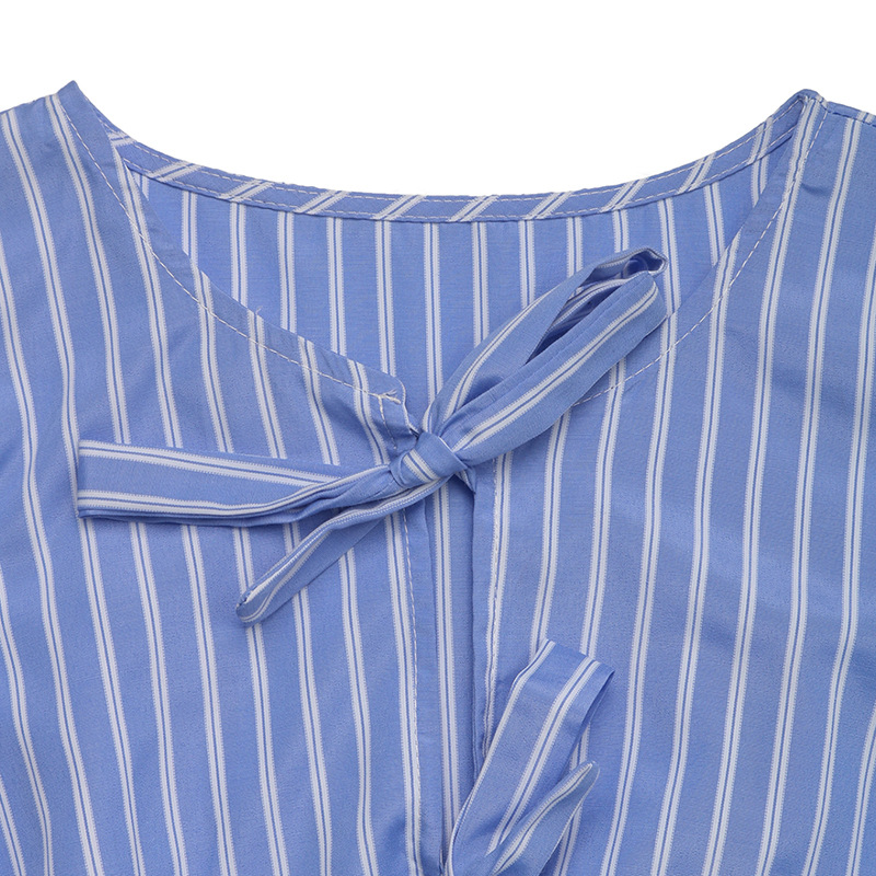 Summer Striped Dress round Neck Bowknot Lace up Dress 10 Summer Striped Dress round Neck Bowknot Lace up Dress