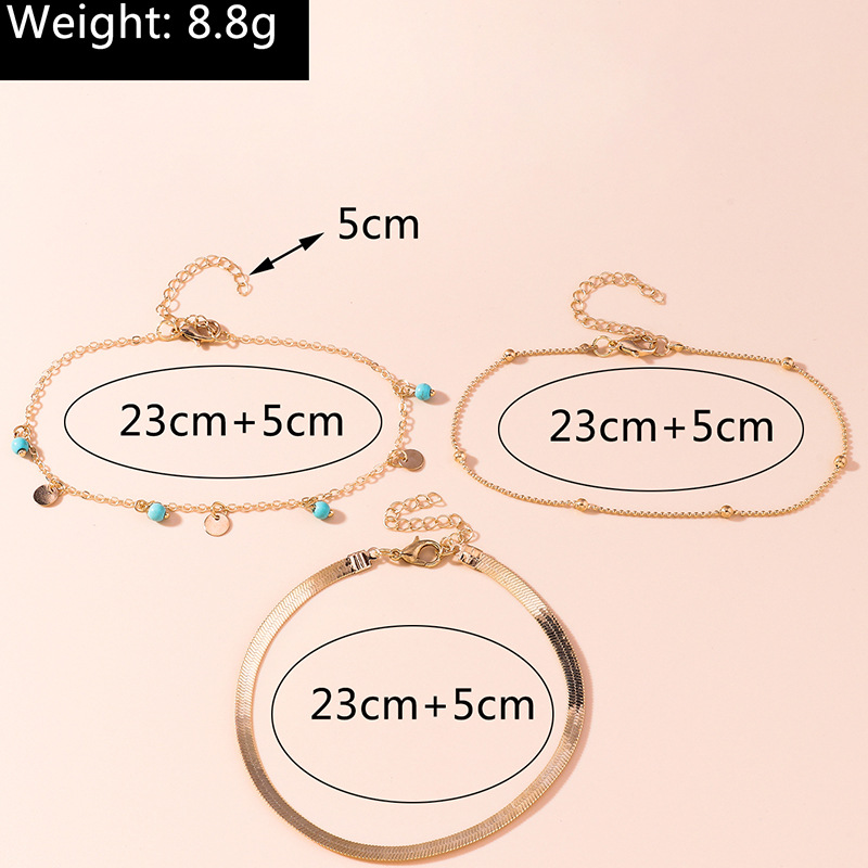 New Bohemian Geometric Turquoise Disc Double-layer Alloy Anklet Set display picture 1