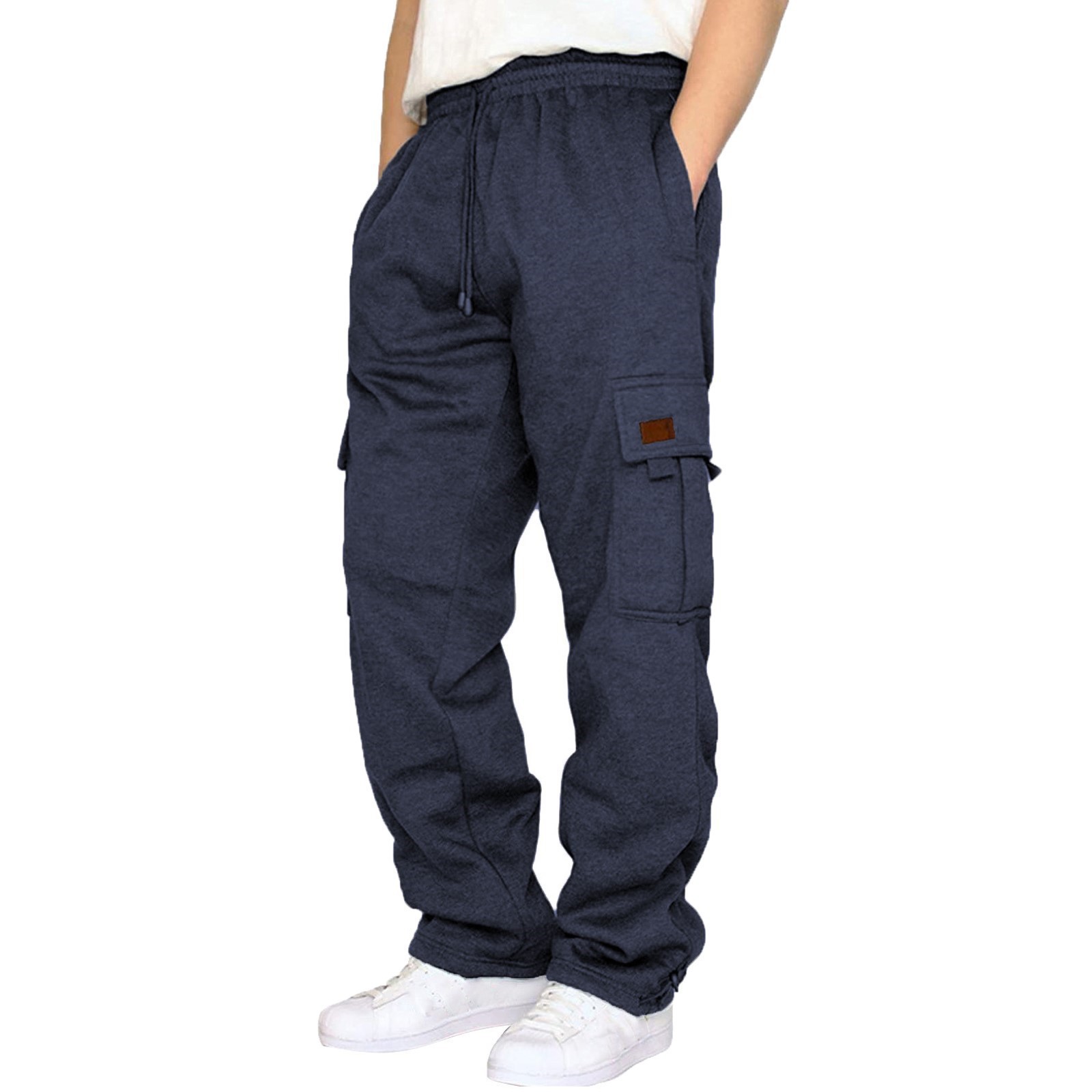 1 Cross-Border Foreign Trade Hot-Selling Men's Casual Fleece-Lined Jogger With Multiple Pockets And Drawstring_voghion.com
