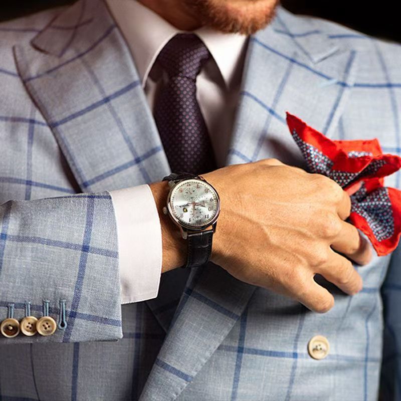 New Wokai Luxury Men's Watch Imitation Leather Strap Quartz Wrist Watch——082