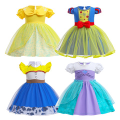 2023 European and American foreign trade children's clothing summer girls printed short-sleeved dress infant and toddler Snow White mesh skirt