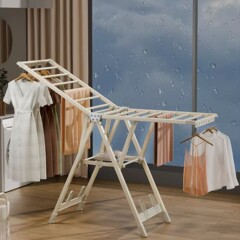 クリームスタイル折りたたみ物干しラック床置きバルコニー家庭用衣類ラックベビー衣類ロッド屋外キルト乾燥アーティファクト