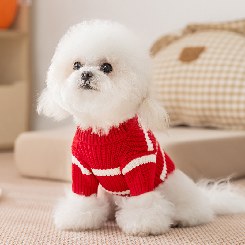 クロスボーダー犬服秋冬シンプルポケットストライプセーターテディビション暖かいニットセーターペット服|undefined
