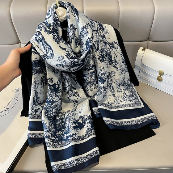 2024 Retro New Hangzhou Silk Artistic Silk All-match Shawl Thin Warm Air-conditioning Blanket Women's Scarf