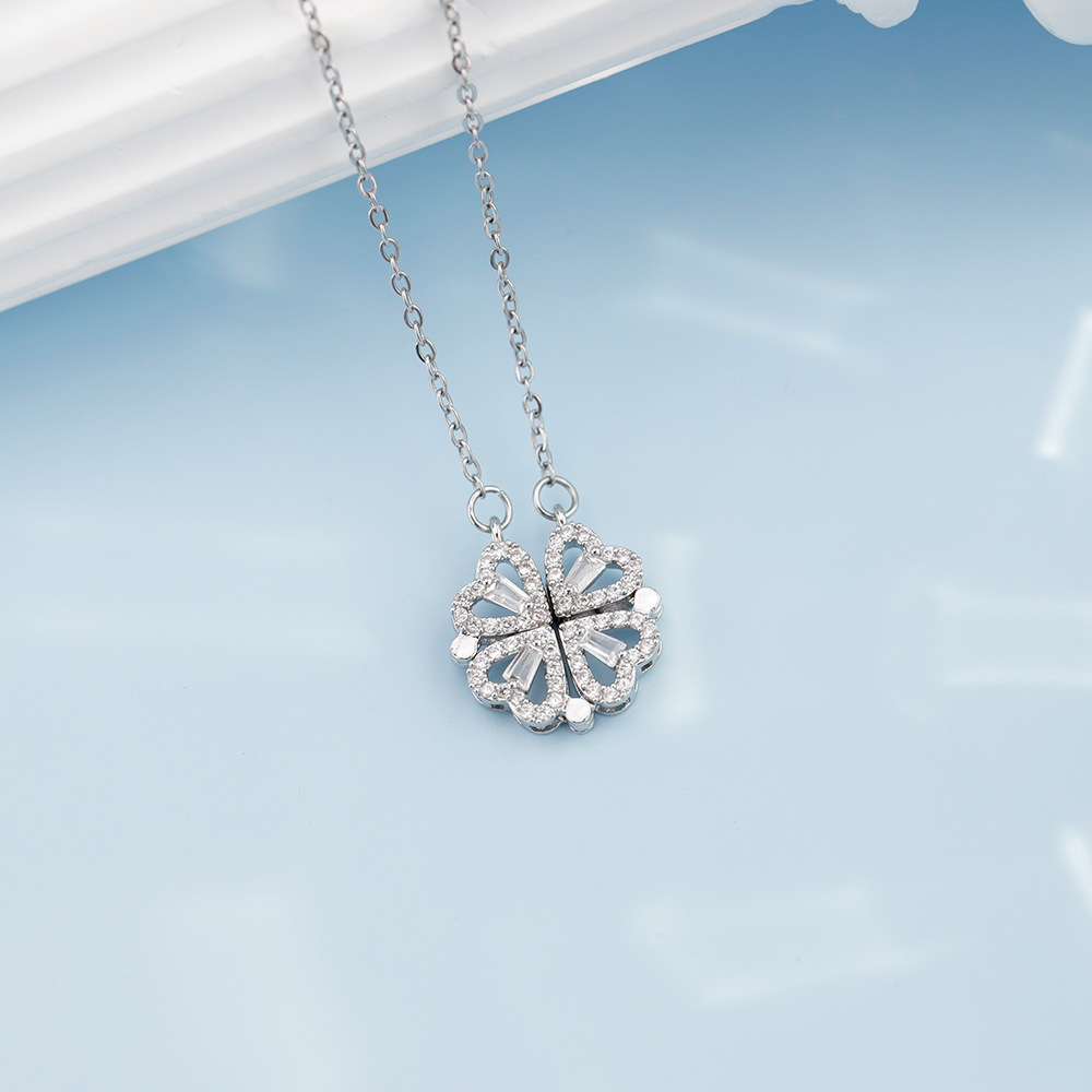 Stainless Steel Copper Simple Style Four Leaf Clover Plating Inlay Zircon Pendant Necklace display picture 4