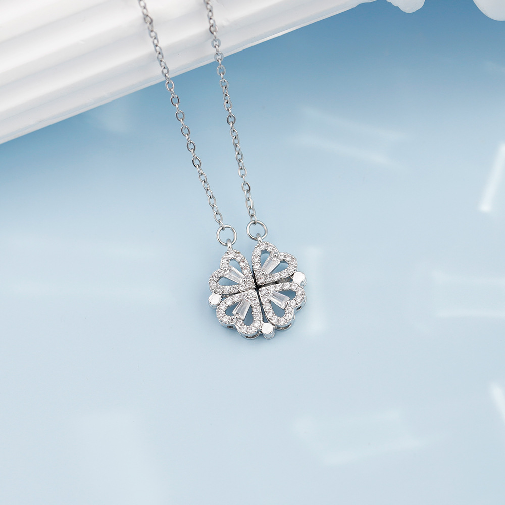 Pendant Necklace Classification Stainless Steel Copper Simple Style Four Leaf Clover Plating Inlay Zircon Pendant Necklace