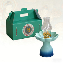 陶瓷文创古莲锦绣莲华油灯复古酥油灯盏家用书房卧室氛围灯佛灯