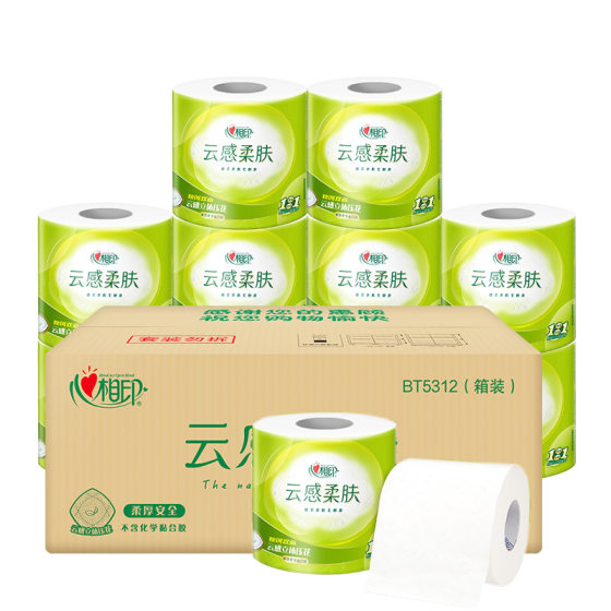Heart-to-heart printing cloud-feeling soft skin three-dimensional embossed roll paper toilet paper 4 layers 110g 27 roll toilet paper household affordable pack