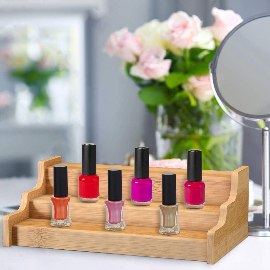 Cocina condimento botella de almacenamiento estante de almacenamiento de esmalte de uñas estante de almacenamiento botella de medicina Almacenamiento en capas de bambú estante organizador de cocina de madera