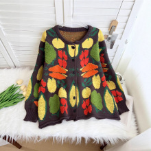 大码加厚提花蔬菜花多巴胺休闲宽松慵懒风毛衣外套百搭针织开衫女