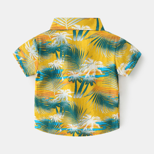 儿童短袖衬衫2022韩版新款男童夏威夷海滩风宝宝衬衣休闲花朵上衣