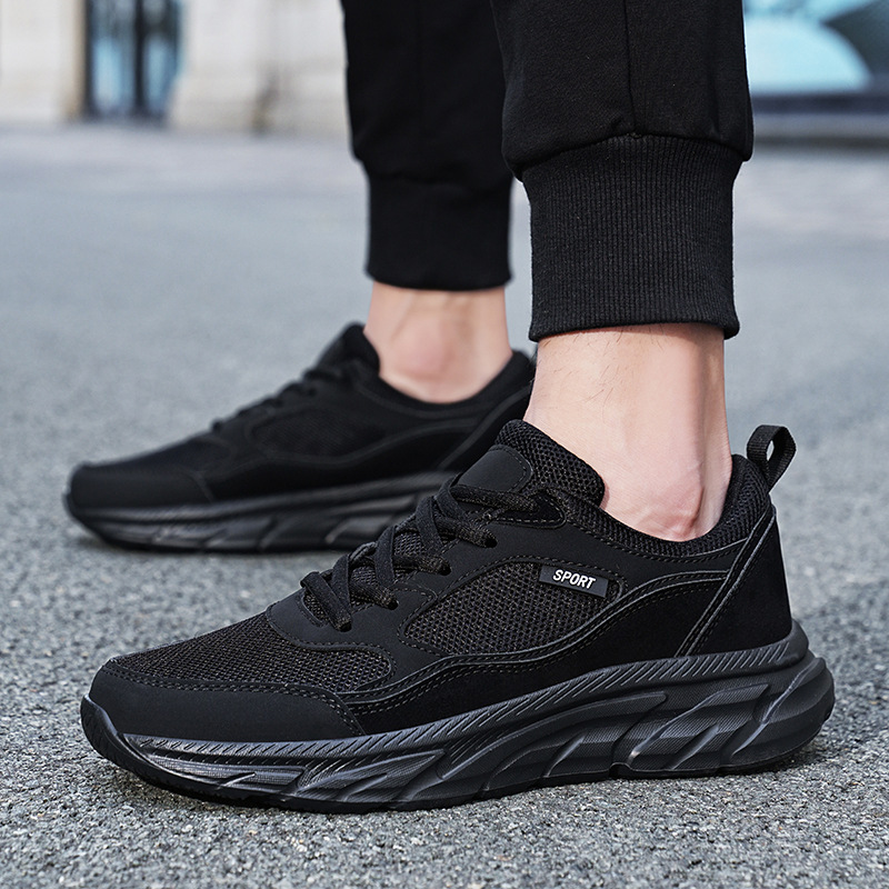 Men's Lightweight Casual Work Sports Shoes Solid Black Autumn_voghion.com