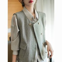 2025春秋感无袖外搭短款马夹背心外套小香风西装马甲女新款