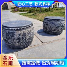 石雕青石门墩石柱礅 中式庭院寺庙 浮雕柱墩古建柱墩石