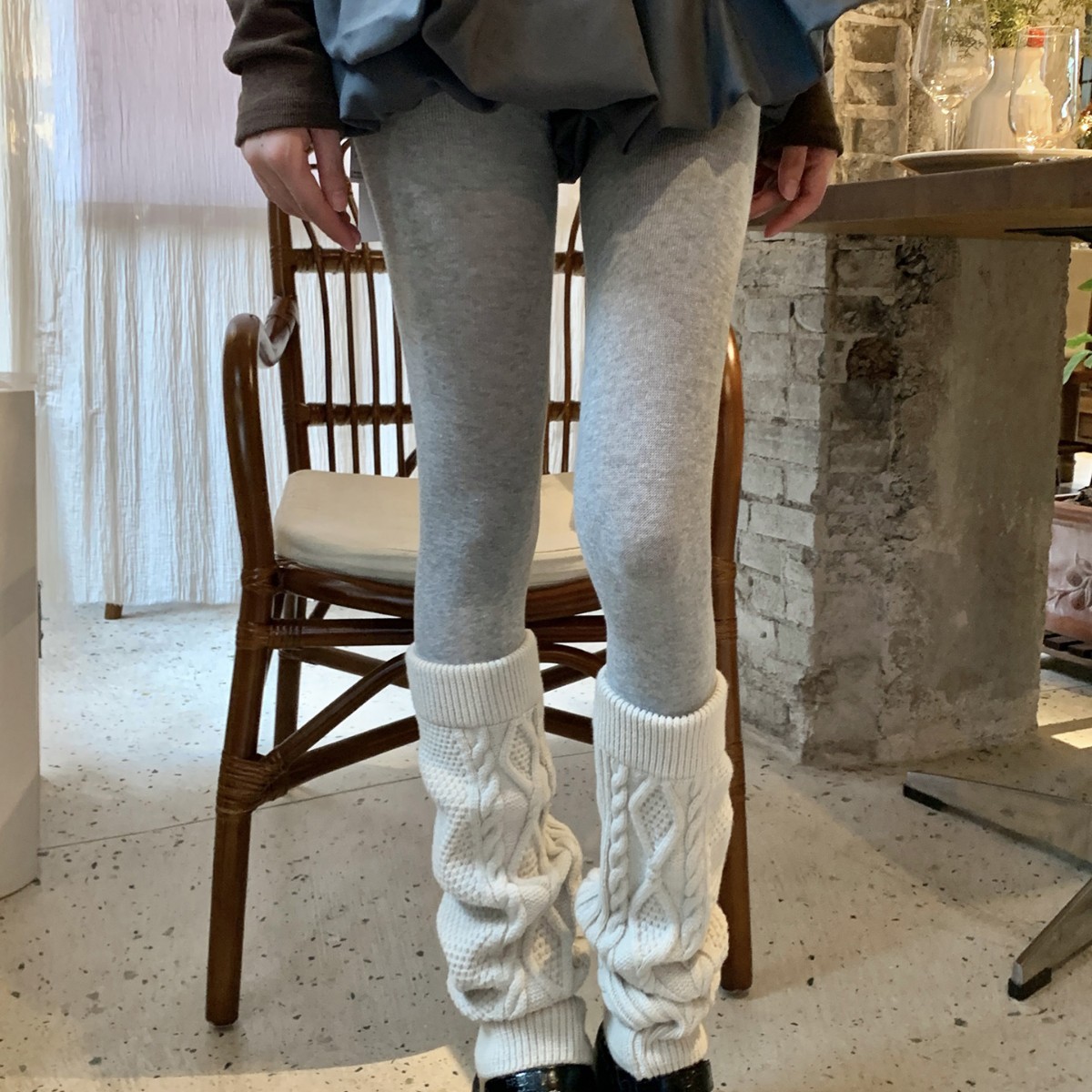 Gray Leggings with Heels That Don'T Pinch Toes, Slimming and Suitable for Outerwear, Women's Miu Style