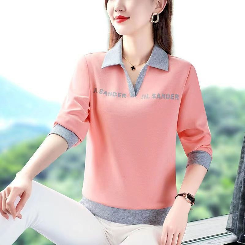 女士t恤长袖跨境秋季时尚POLO衫女新款遮肚遮肉上衣减龄打底小衫
