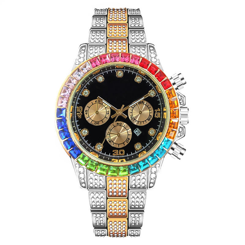 Transfronterizo transmisión en vivo diamante color diamante cinturón de acero calendario reloj estrellado simple moda elegante lujo gran dial reloj