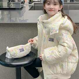 2025冬装羽绒棉服中长款加厚加绒小女孩冬天棉袄可爱中大童外套